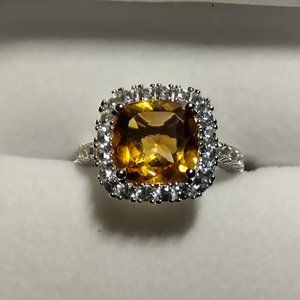 4.45 Carat Cushion Cut Citrine Ring
